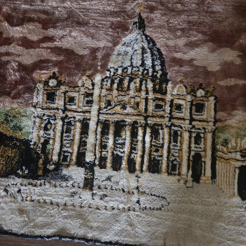 Vintage St. Peter’s Basilica Vatican Tapestry Wall Hanging Rug Rome Souvenir - Picture 5 of 11
